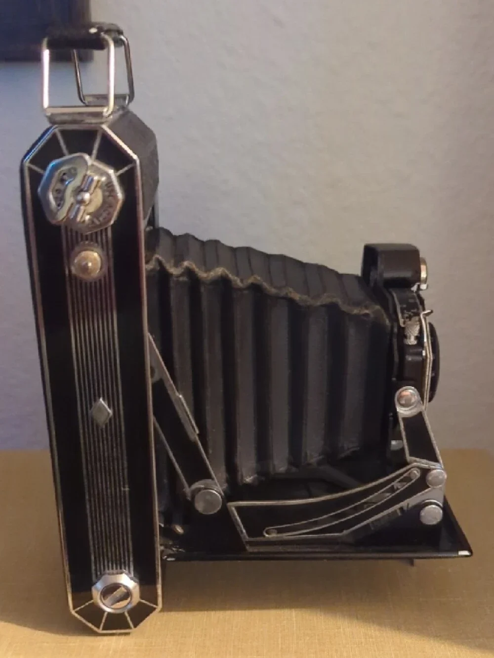 Vintage 1930s Kodak Folding Bellows Camera in Black and Chrome
